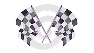 3D rendering of checker crossed flag pair, waving checker flags to crown a champion or the winner of a race on a white background