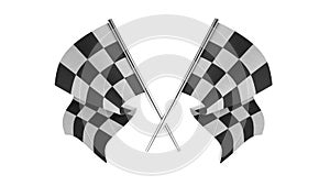 3D rendering of checker crossed flag pair, waving checker flags to crown a champion or the winner of a race on a white background