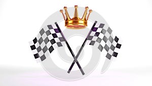 3D rendering of checker crossed flag pair, waving checker flags to crown a champion or the winner of a race on a white background