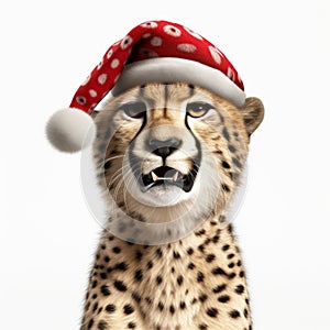 3d Rendering Of Cheetah With Red Nose And Santa Hat