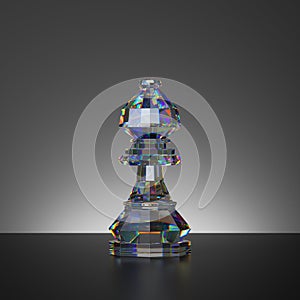 3d rendering, chess game, isolated crystal bishop piece, glass object, abstract modern minimal design.