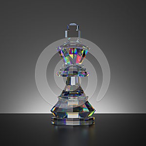 3d rendering, chess game, isolated crystal king piece, glass object, abstract modern minimal design.