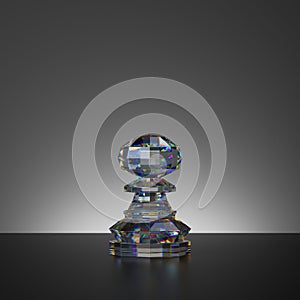 3d rendering, chess game, isolated crystal pawn piece, glass object, abstract modern minimal design.