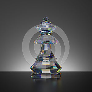 3d rendering, chess game, isolated crystal queen piece, glass object, abstract modern minimal design.