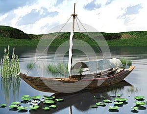 3d rendering of chinese sampan