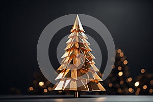 3d rendering of christmas tree on black background with bokeh effect