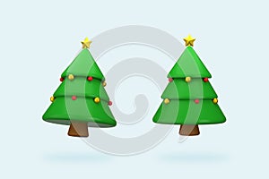 3d rendering of christmas tree icon. 3d illustration two view.