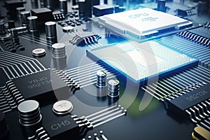 3D rendering Circuit board. Technology background. Central Computer Processors CPU concept. Motherboard digital chip