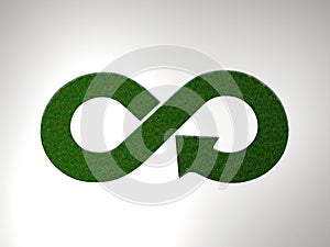 3d rendering of the circular economy infinity symbol made with 3d grass on white background