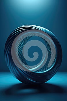 3D rendering of circular object on electric blue surface