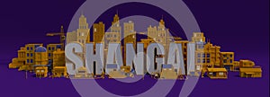 3d rendering city with buildings, shangai lettering name