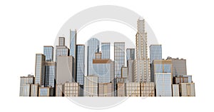 3d rendering of a city landscape with office buildings and skyscrapers isolated on white background.