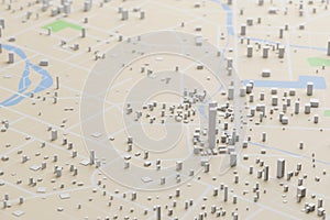 3D rendering city map illustration of a city map created using 3D modeling
