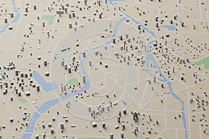 3D rendering city map illustration of a city map created using 3D modeling. Top view of Urban map with main road and sub road