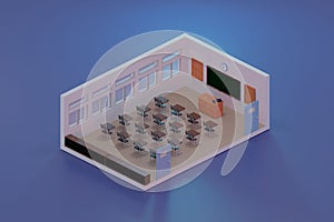 3d rendering class room isometric., 3d illustration. back to school