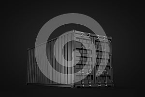 3d rendering of closed black shipping container on black background