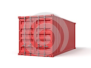 3d rendering of closed red shipping container isolated on white background