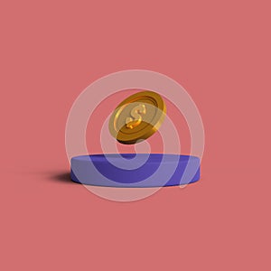 3d rendering coin with purple podium