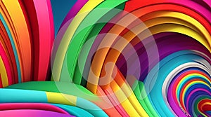 3d rendering of colorful abstract background with curved lines in rainbow colors