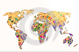 3D rendering of a colorful abstract map of the world isolated on a white background