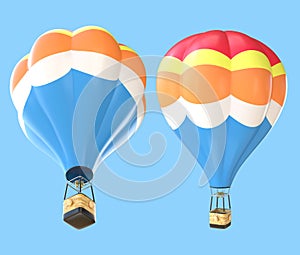 3D Rendering Colorful Hot Air Balloon Different Angle View Isolated On Blue Background, PNG File Add - Transparent Background