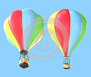 3D Rendering Colorful Hot Air Balloon Different Angle View Isolated On Blue Background, PNG File Add - Transparent Background