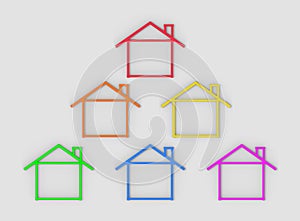 3d rendering. Colorful Lgbt rainbow house line shape on gray background.