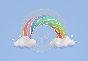 3D rendering of colorful pastel clouds and rainbow with empty space for kids or baby products. Sweet candy background