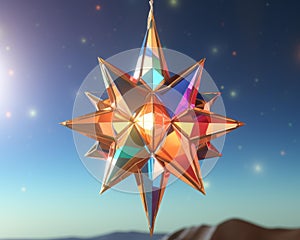 a 3d rendering of a colorful star on top of a mountain