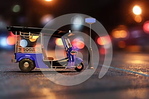 3D rendering composite with a photograph of Tuk Tuk in side view