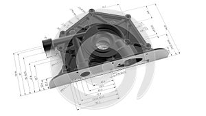 3D rendering - Computer aided design mechanical part housing