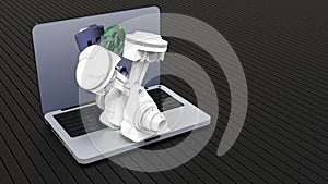 3D rendering - computer aided design of a two piston engine