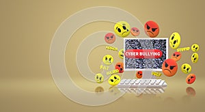 The 3d rendering  computer and emotion  for  cyber bullying content