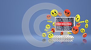 The 3d rendering  computer and emotion  for  cyber bullying content