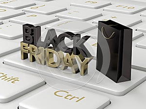 3d rendering of computer keyboard with black friday text