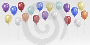 3D Rendering concept of balloon background. Colorful balloons floating on white background room studio.
