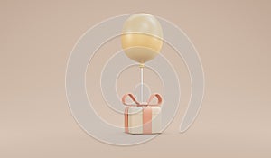 3D rendering concept of balloon and present box luxury beige color theme with space for advertising