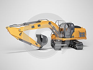 3D rendering concept of crawler excavator working on gray background with shadow