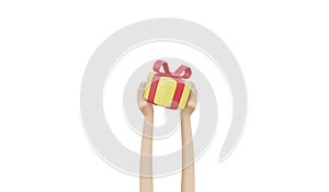 3D rendering concept of hand holding present box isolated on white concept of giving and donation.