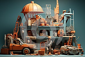 3d rendering of a construction site with construction machinery and workers labor day concept Ai generative