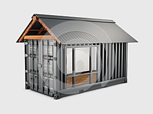 3d Rendering of Converted old shipping container into house, clipping path included