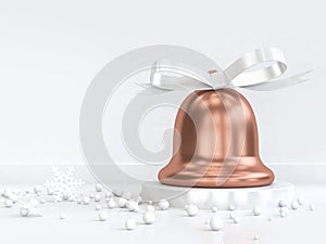 3d rendering copper christmas bell wit bow ribbon many sphere