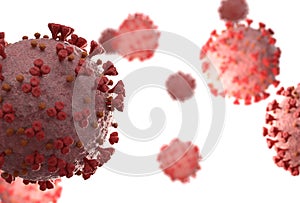 3D rendering of the coronavirus on a microscopic level. Microscope close-up of the covid-19 disease. 2019-nCoV spreading in body