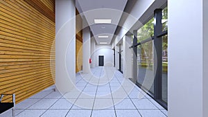 3D rendering of the corridor with sunlight coming in