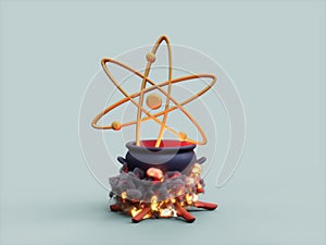 3D rendering of a COSMOS ATOS coin in the cauldron on the fire