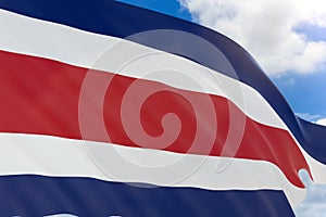 3D rendering of Costa Rica flag waving on blue sky