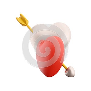 3d rendering couple red hearts pierced by Cupid's arrow icon. 3d rendering valentine's day concept icon
