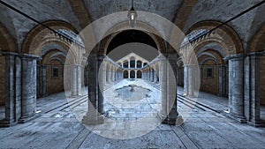 3D rendering of the courtyard with fountain