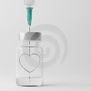 3D rendering Covid-19 vaccine syringe with Love Heart symbol in bottle, Sponsor support Vaccination Campaign for Herd immunity