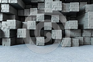 3d rendering, creative cubes wall with floor